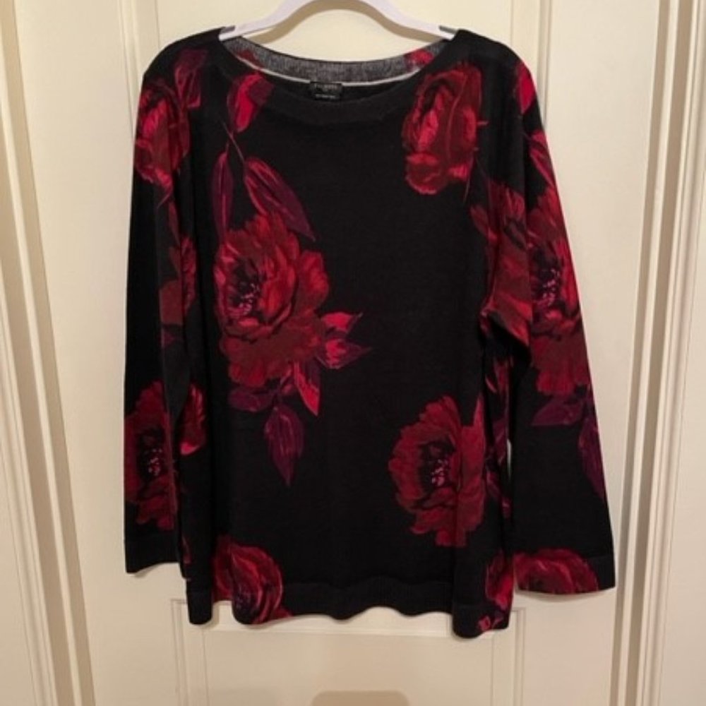 COPY - TALBOTS Merino Wool Sweater, black and red, 3X